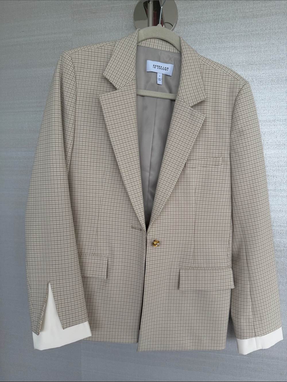 Derek Lam Beige Check Blazer with Gold Button